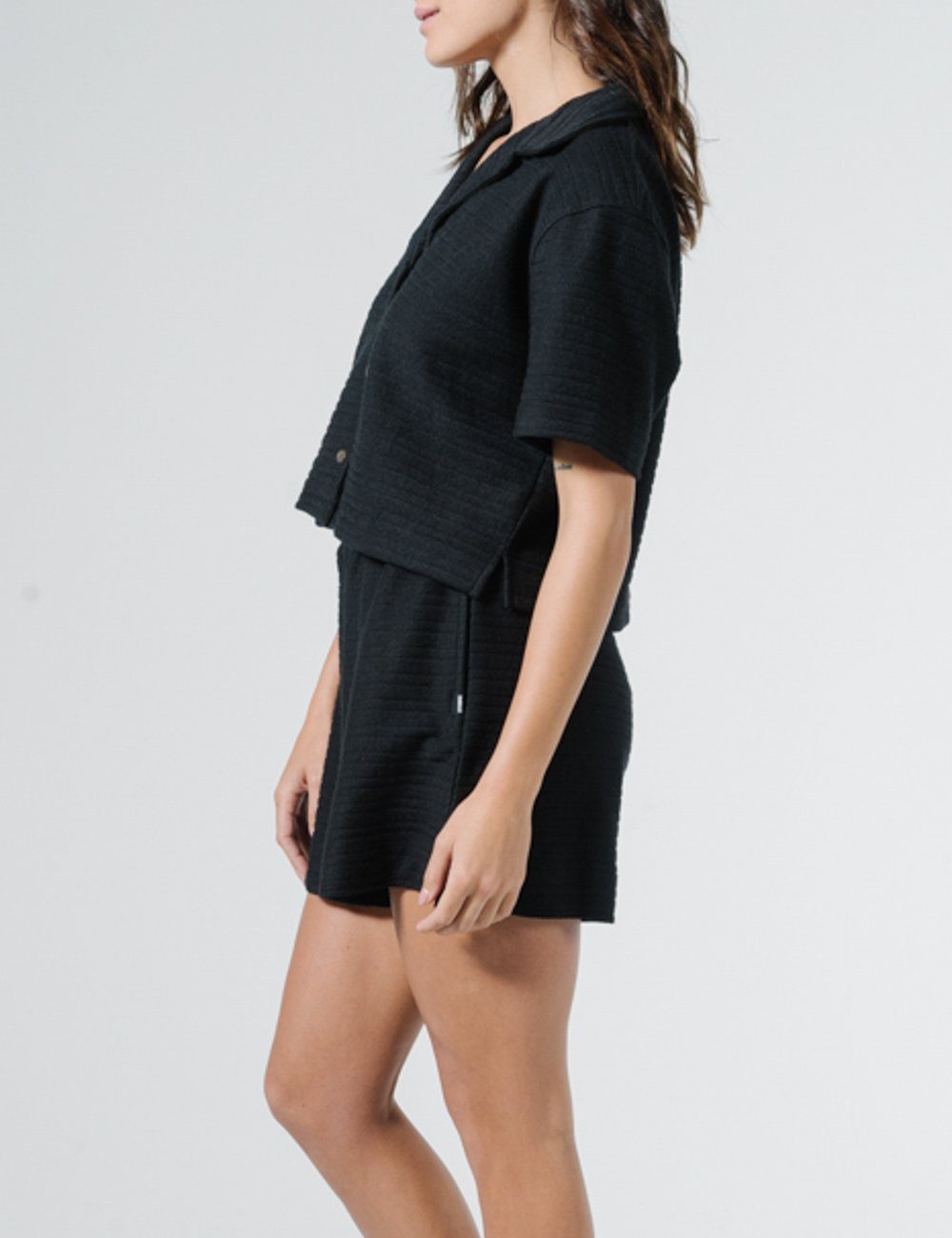 Terry Crop Shirt - Black