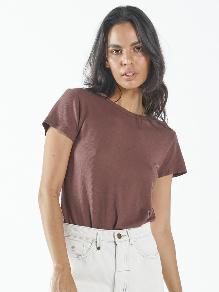 Hemp Paper Rib Tee - Mahogany
