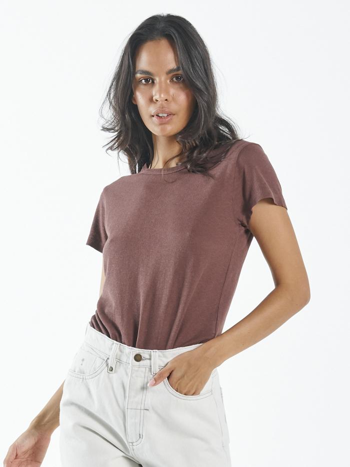 Hemp Paper Rib Tee - Mahogany