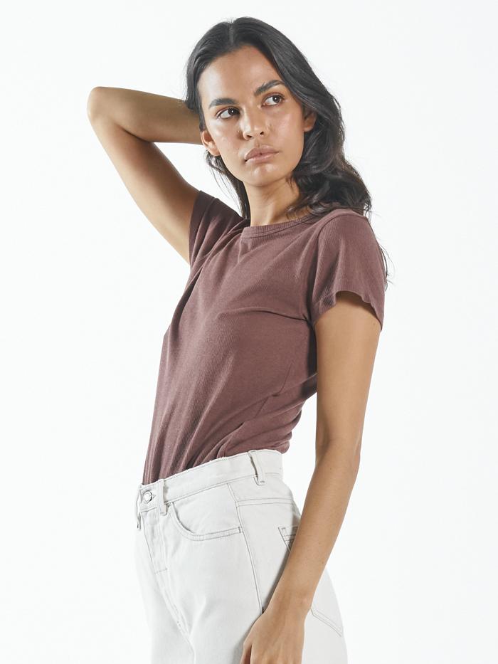 Hemp Paper Rib Tee - Mahogany
