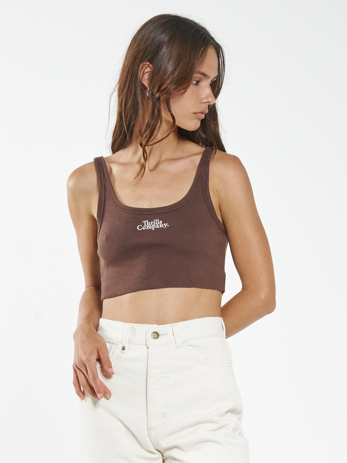 Contrasting Stack Crop Retro Tank - Mahogany