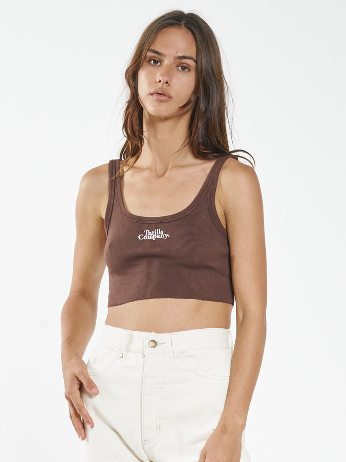Contrasting Stack Crop Retro Tank - Mahogany