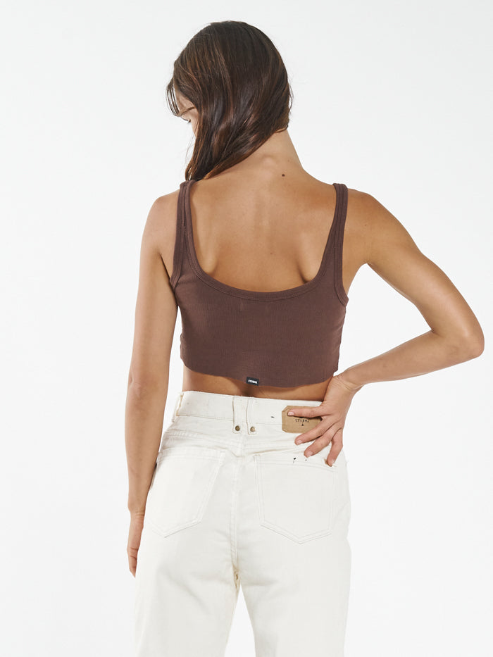 Contrasting Stack Crop Retro Tank - Mahogany