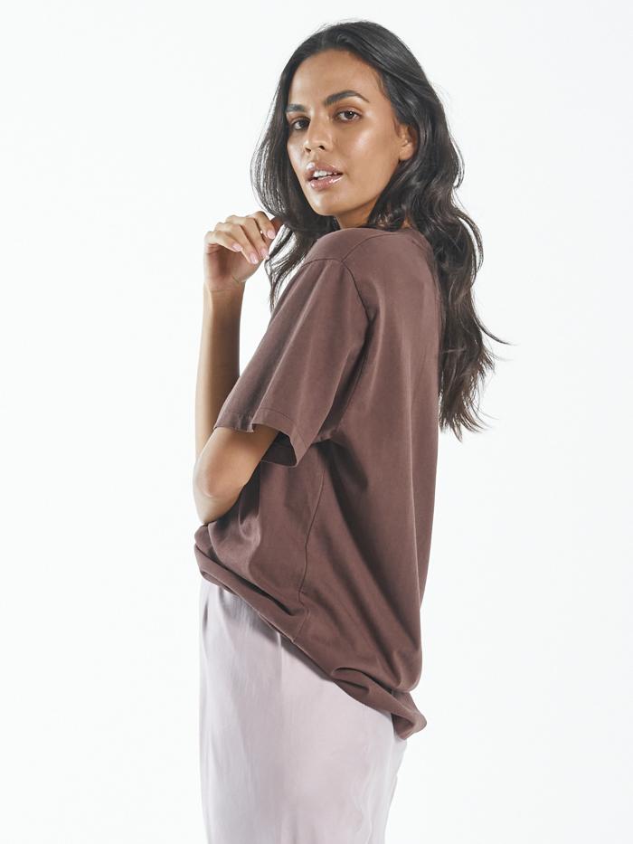 Contrasting Stack Merch Fit Tee - Mahogany
