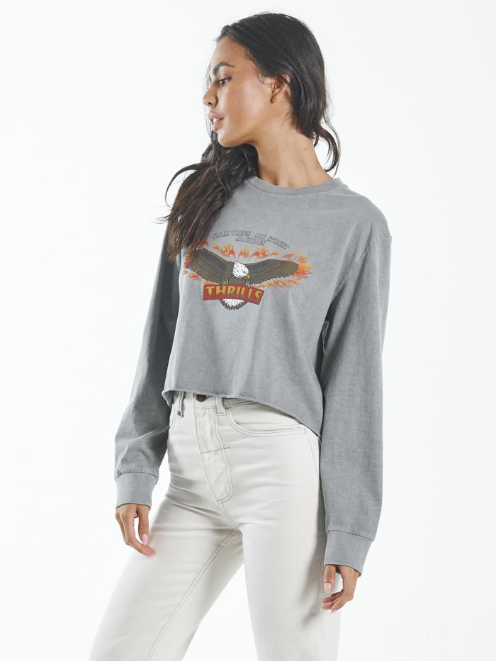 Wings of Fire Crop LS Merch Fit Tee - Washed Grey
