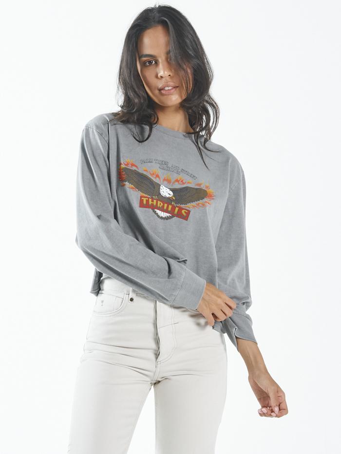 Wings of Fire Crop LS Merch Fit Tee - Washed Grey