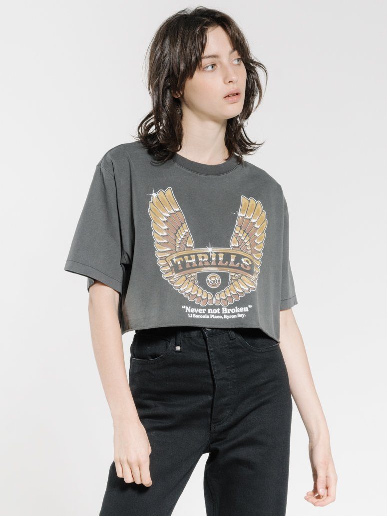 Wings of Steel Merch Super Crop Tee - Merch Black