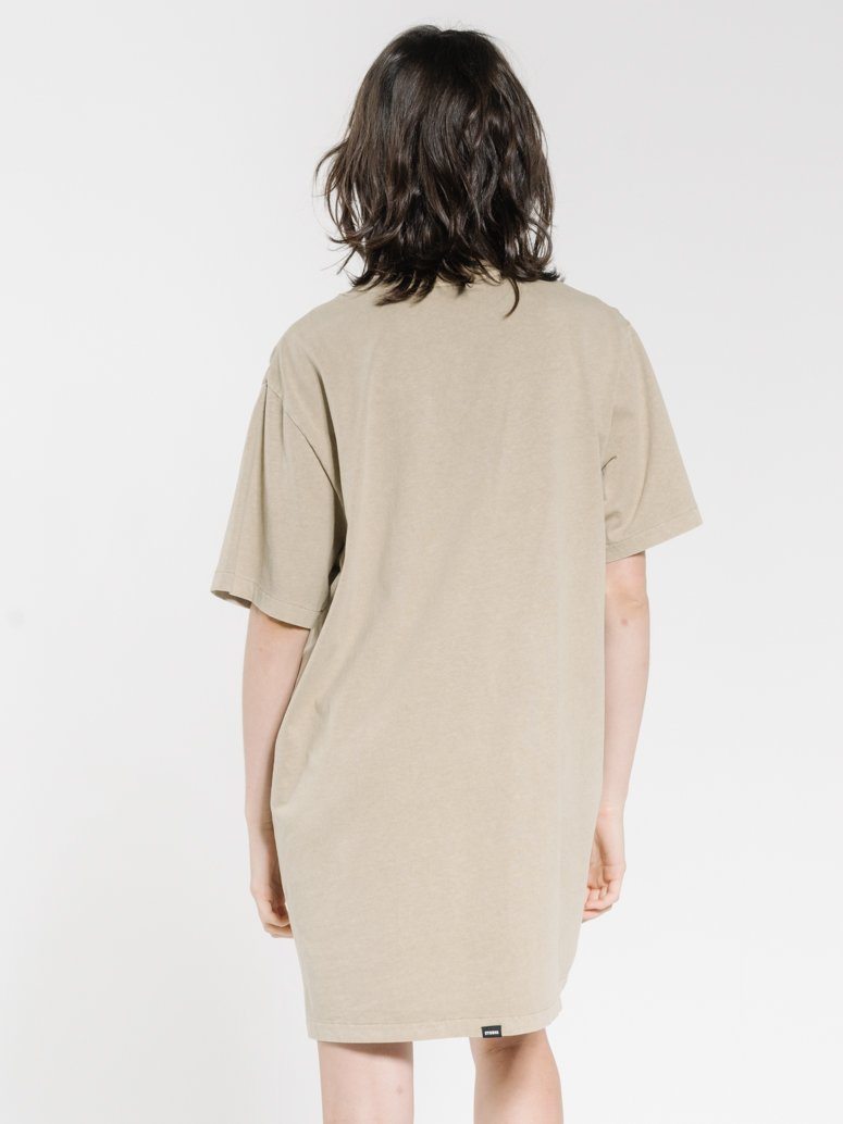 Troubled Paradise Merch Fit Tee Dress - Washed Tan