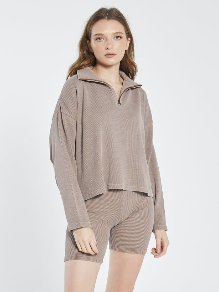Hiatus Waffle 3/4 Zip Pullover - Yak