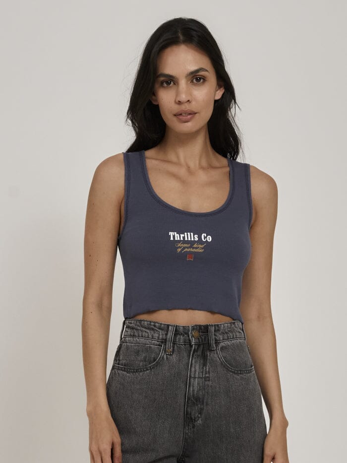 Heavy Strength Crop Rib Singlet - Vintage Navy
