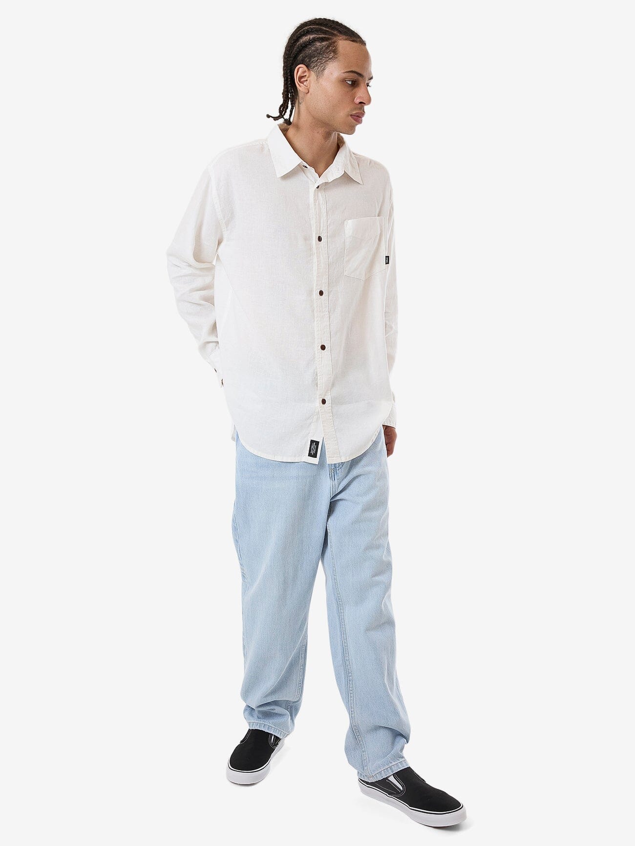 Hemp Minimal Thrills Oversize Long Sleeve Shirt - Dirty White XS