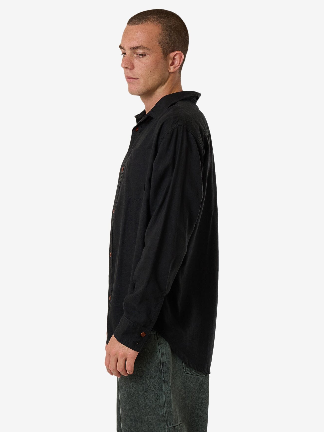 Hemp Minimal Thrills Oversize Long Sleeve Shirt - Black XS