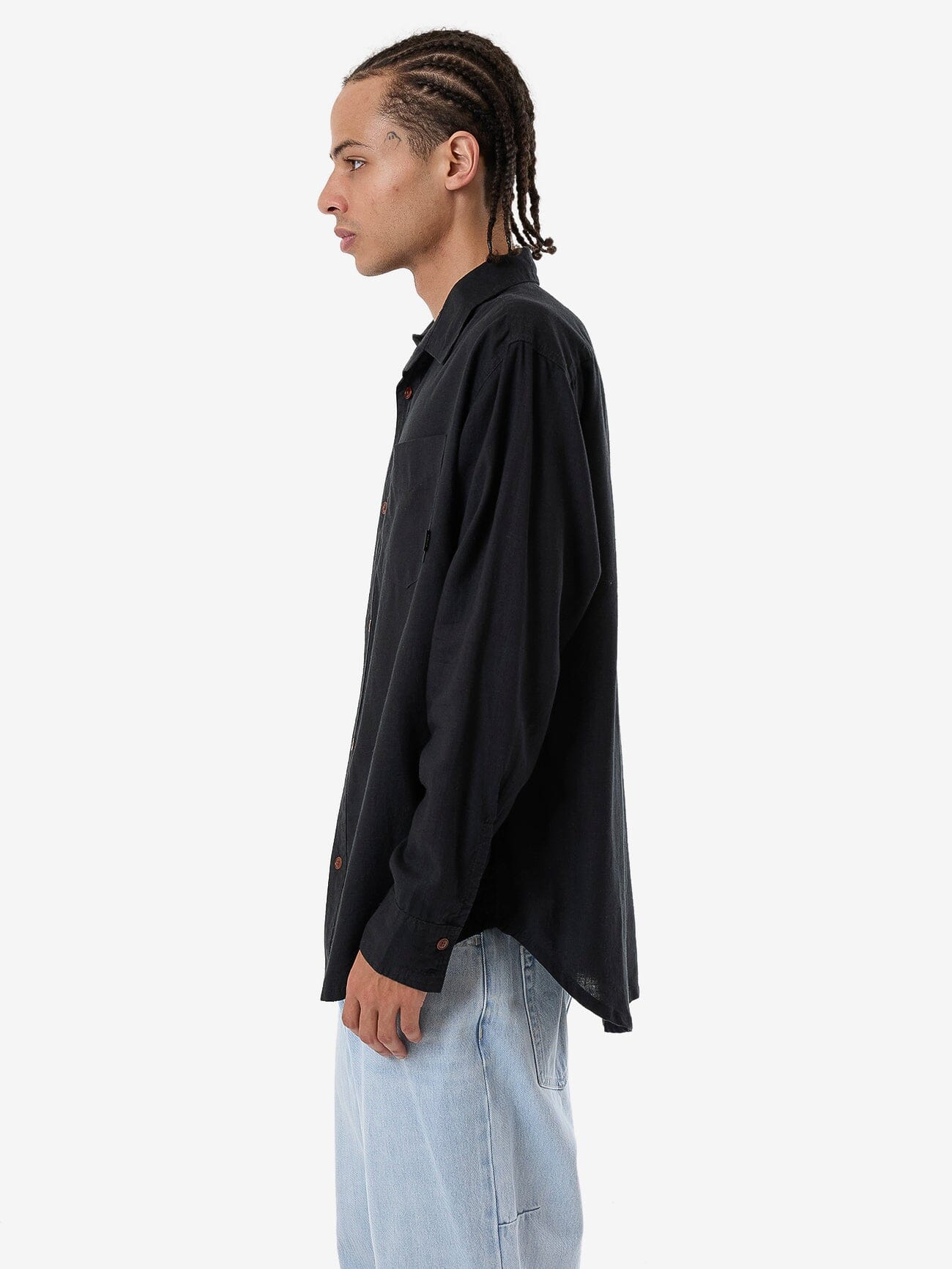 Hemp Minimal Thrills Oversize Long Sleeve Shirt - Black XS