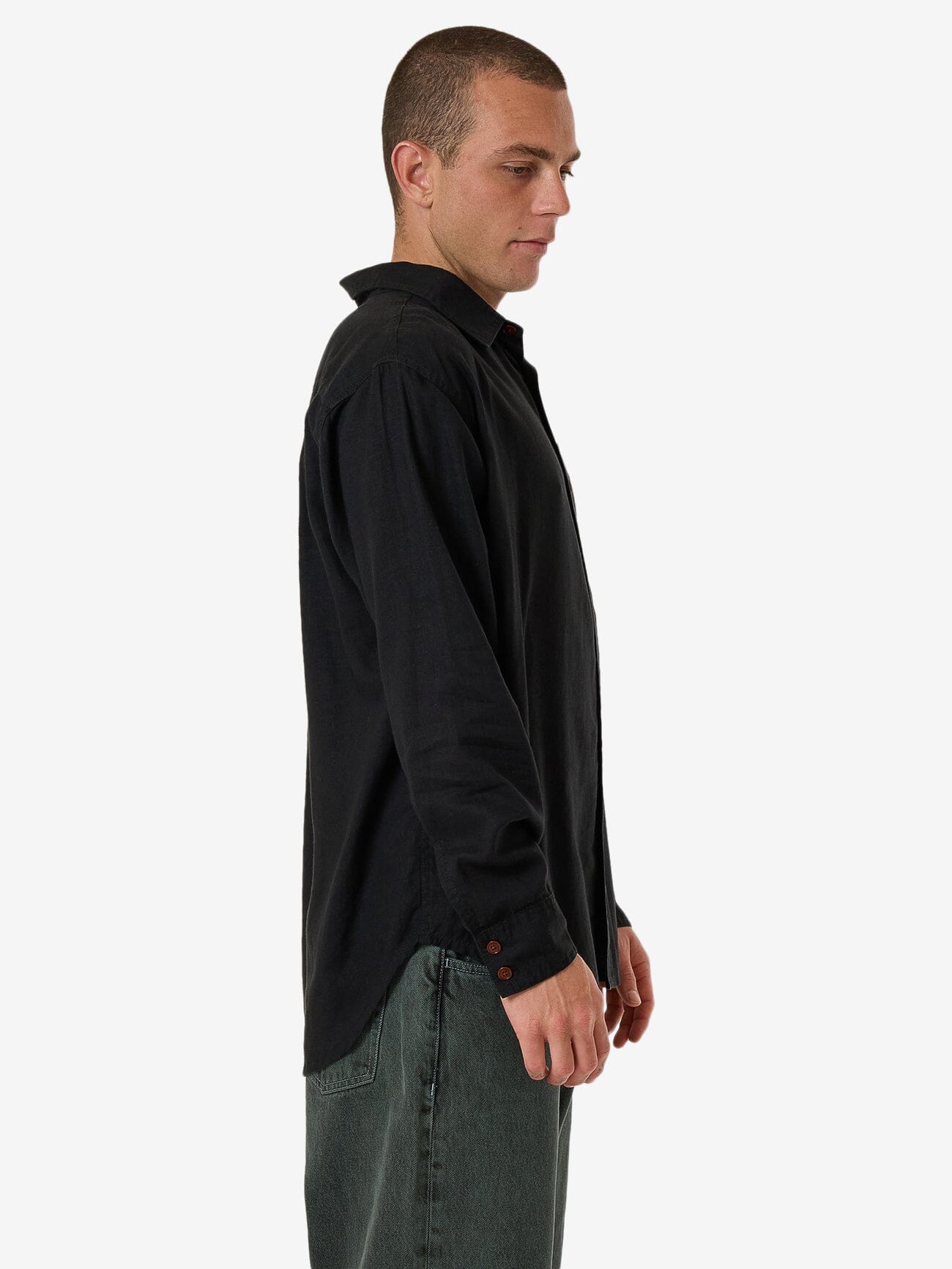 Hemp Minimal Thrills Oversize Long Sleeve Shirt - Black XS