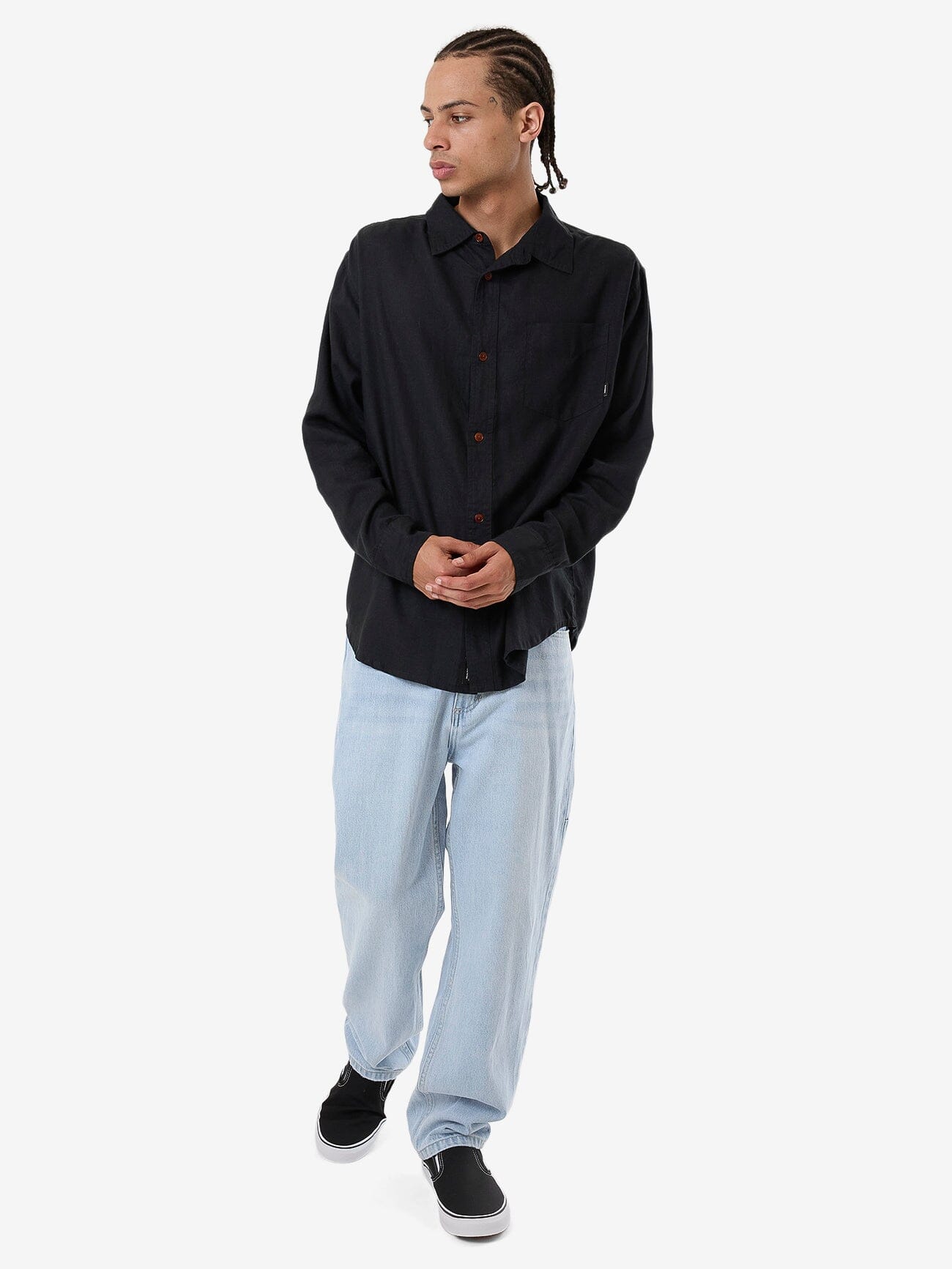 Hemp Minimal Thrills Oversize Long Sleeve Shirt - Black XS