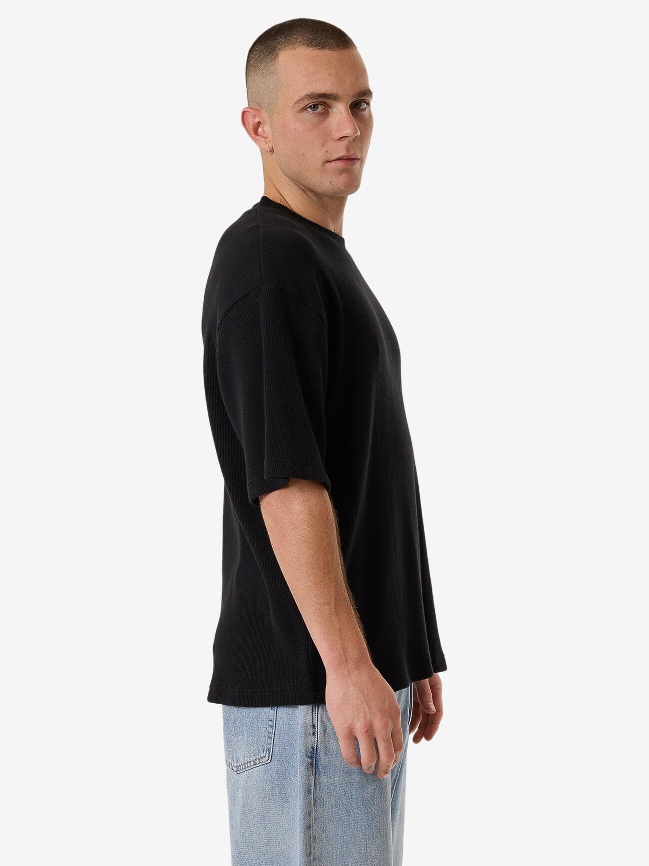 Existencial Waffle Box Fit Oversize Short Tee - Black