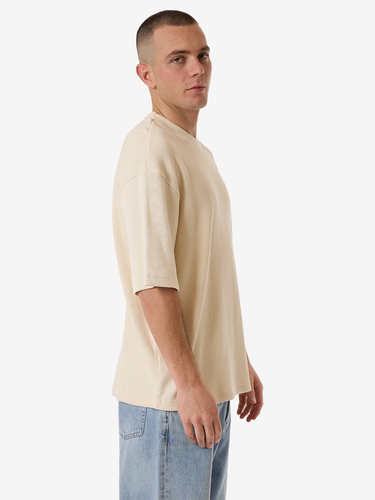 Existencial Waffle Box Fit Oversize Short Tee - Unbleached