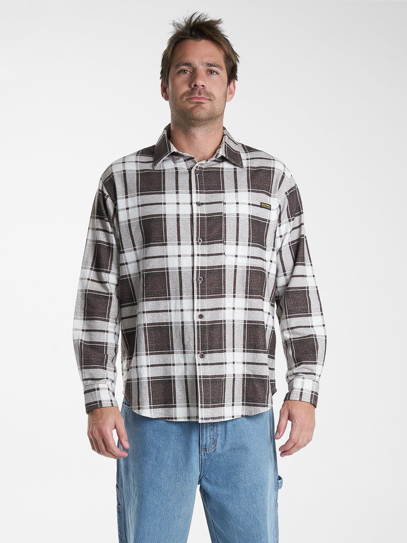 Hard Yakka X Thrills Flannel Sleeve Shirt - Postal Brown