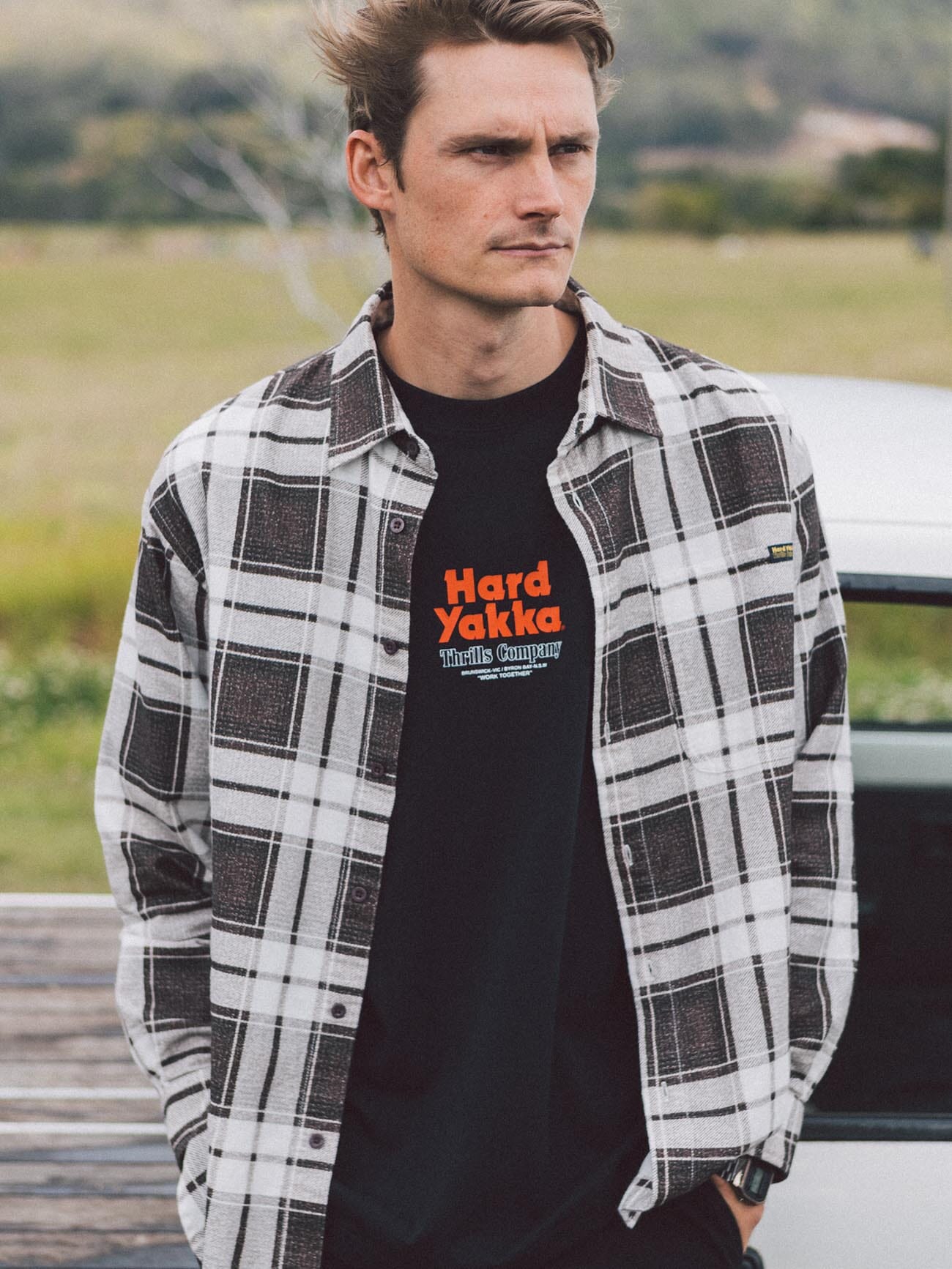 Hard Yakka X Thrills Flannel Sleeve Shirt - Postal Brown