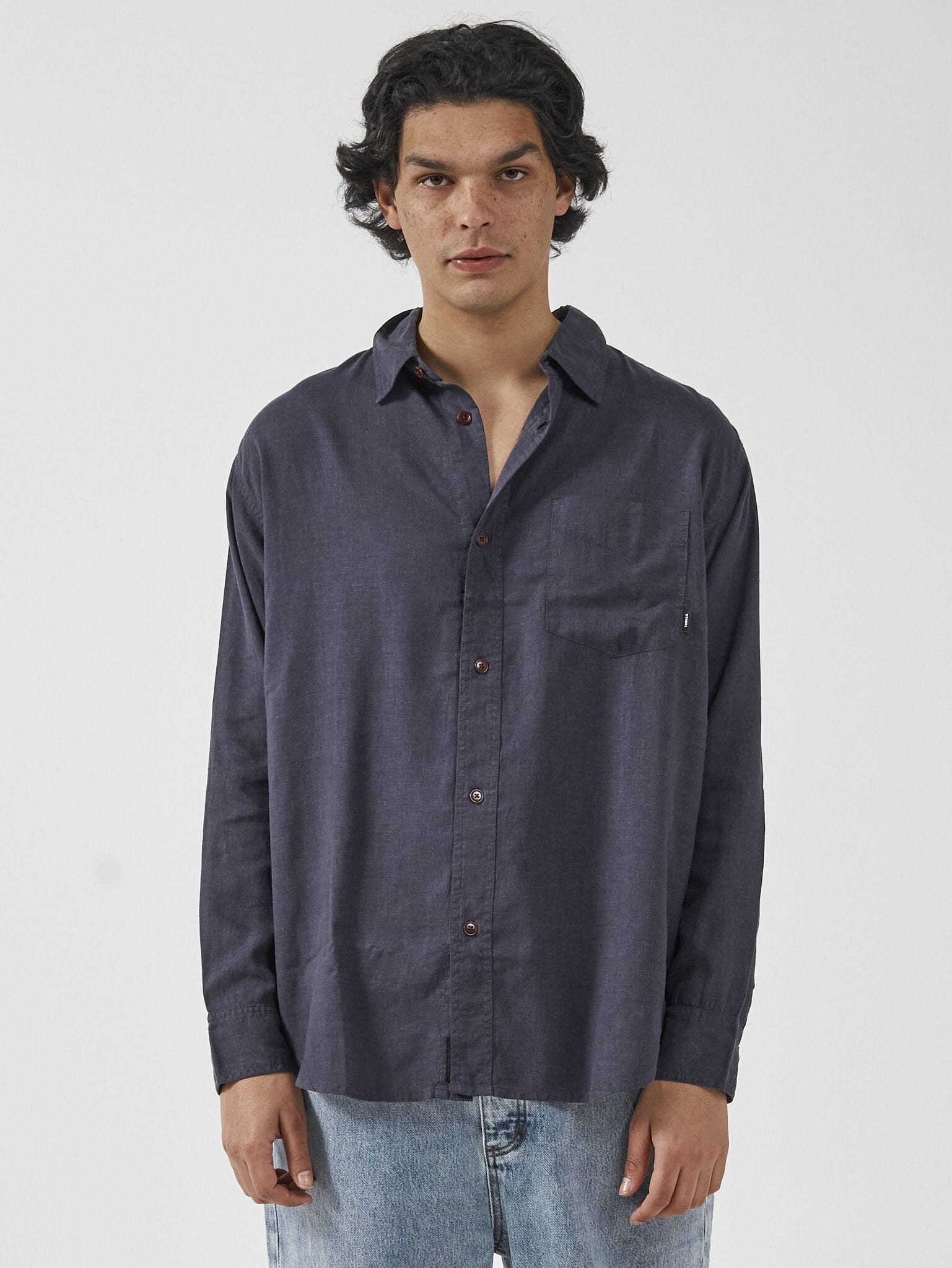 Hemp Minimal Thrills Oversize Long Sleeve Shirt - Marine Blue