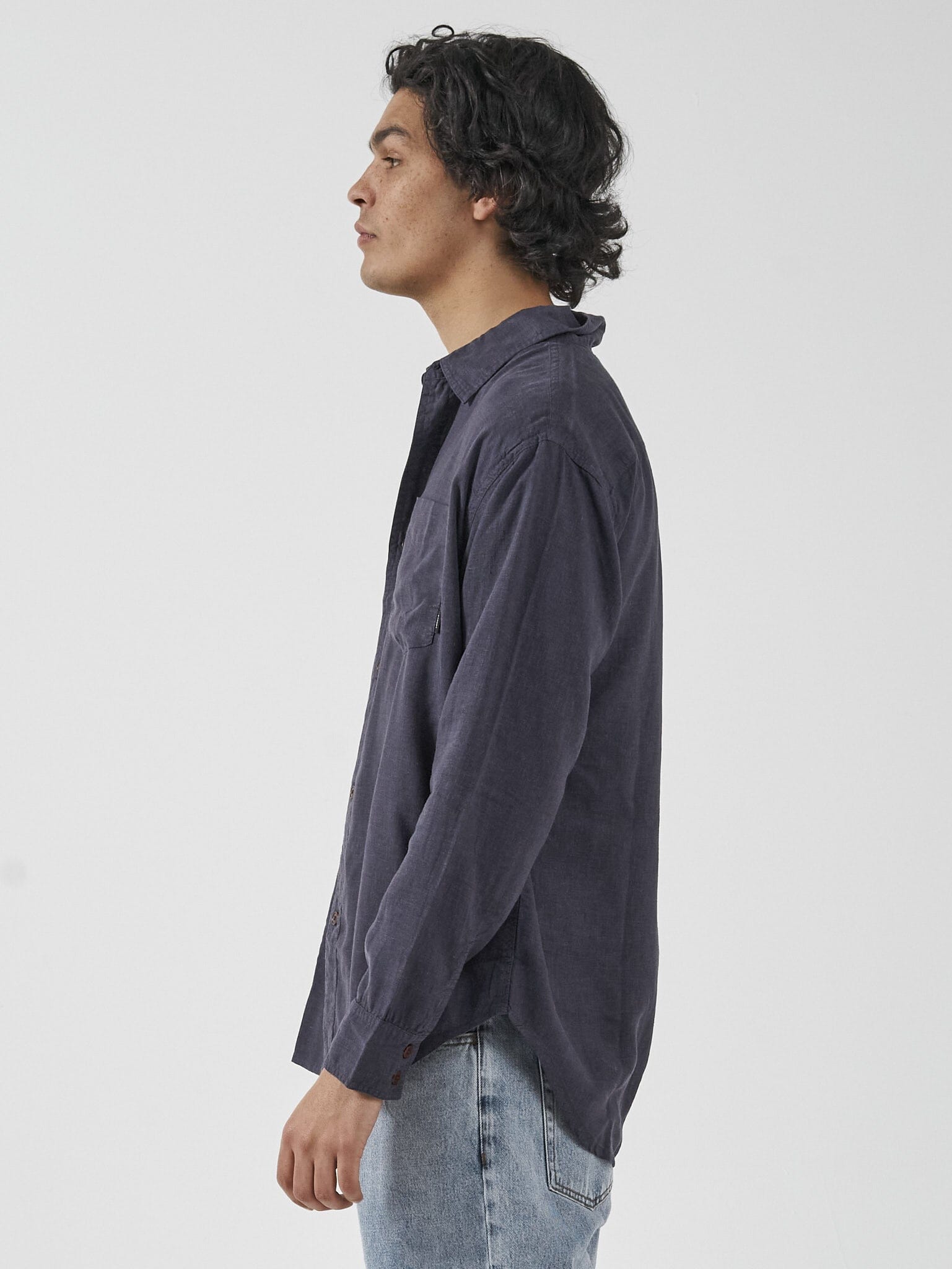 Hemp Minimal Thrills Oversize Long Sleeve Shirt - Marine Blue