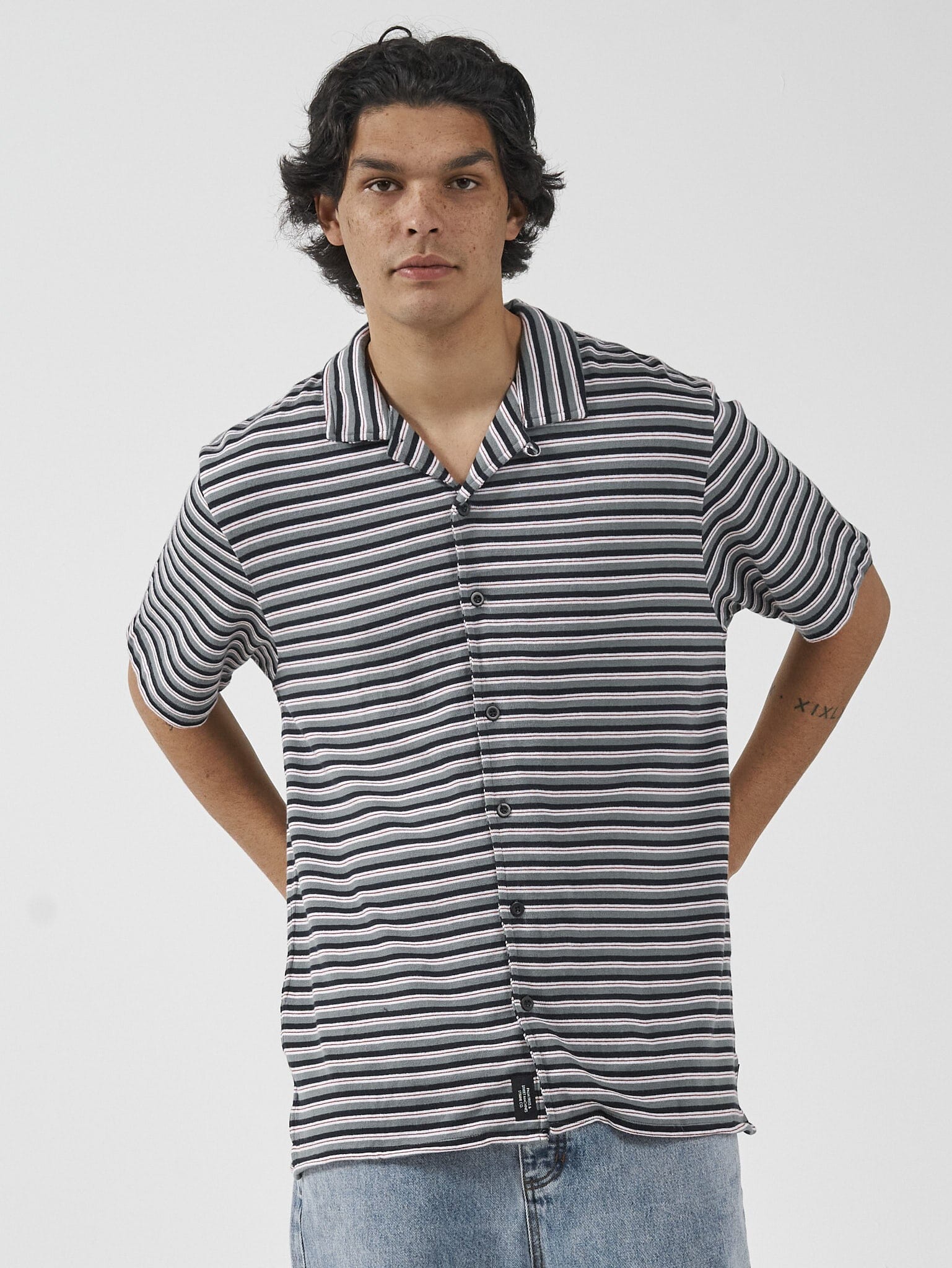 Knowledge Stripe Bowling Shirt - Total Eclipse