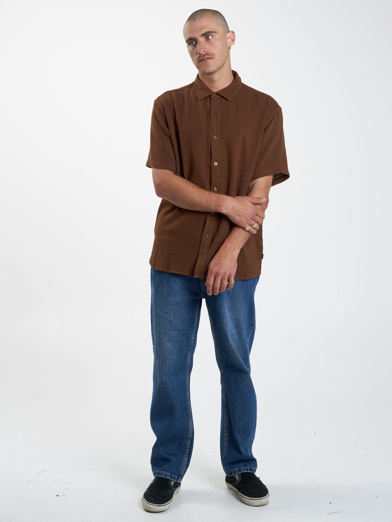 Minimal Thrills Seersucker Short Sleeve Shirt - Chestnut