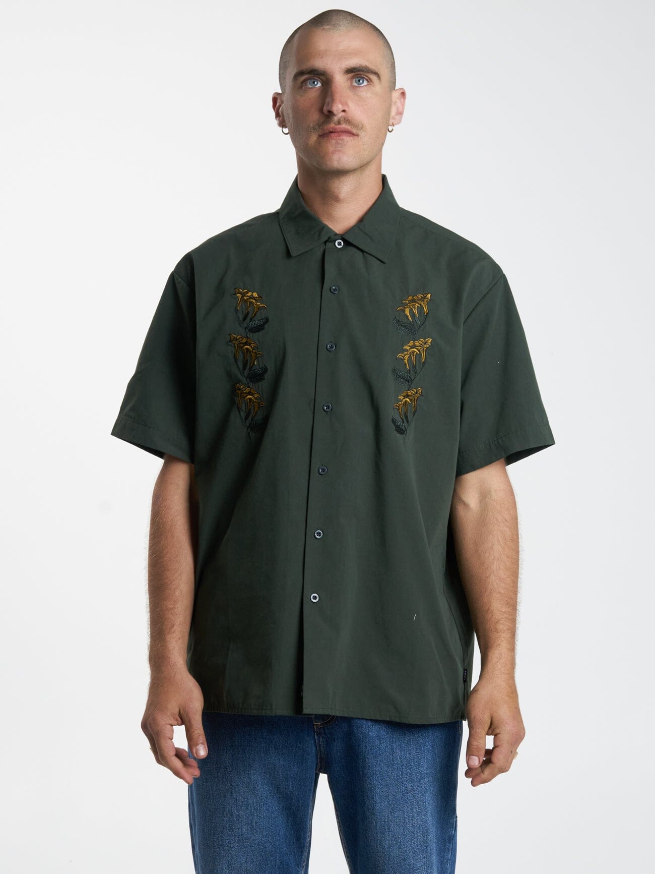 Secret Garden Short Sleeve Work Shirt - Oil Green