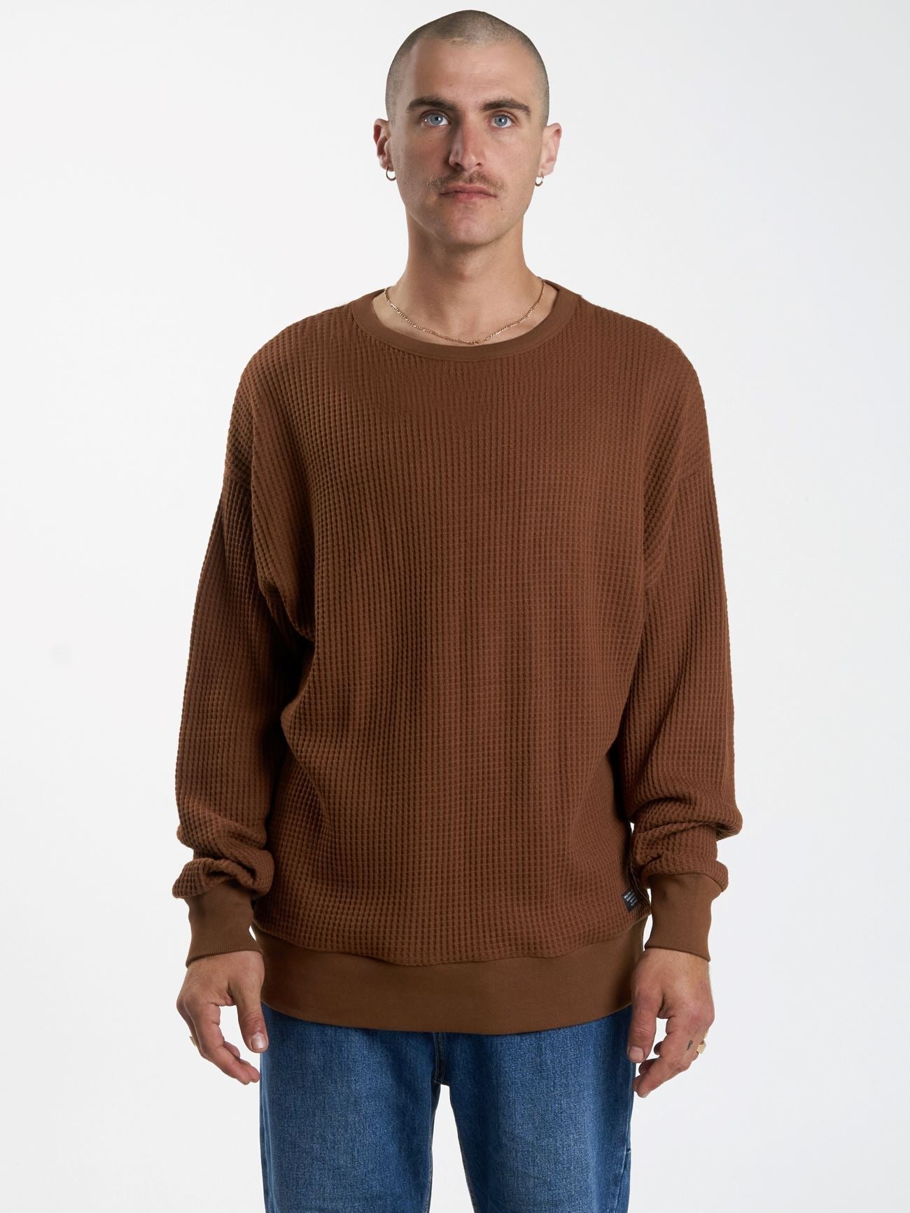 Minimal Thrills Big Waffle Crew Knit - Chestnut