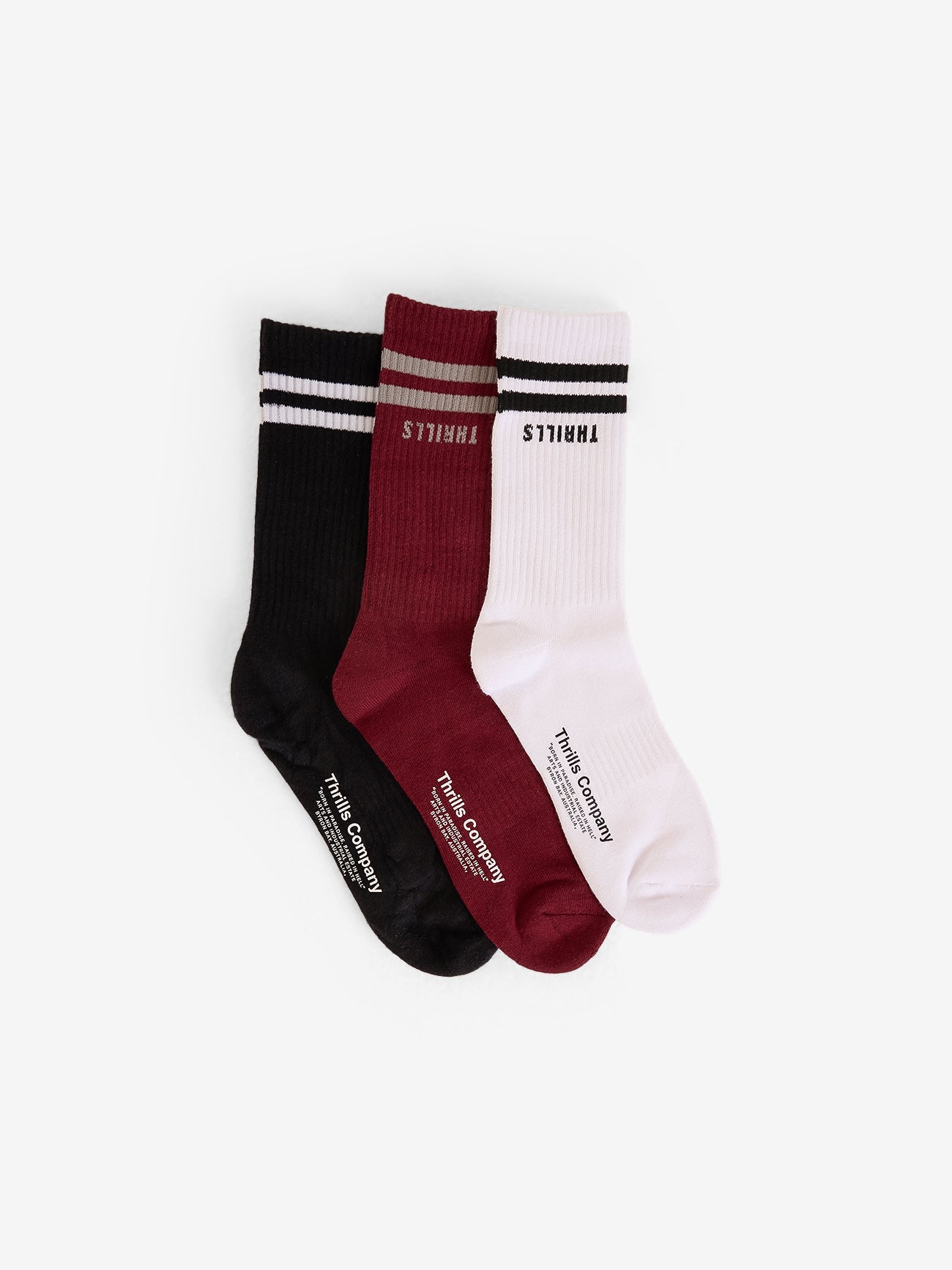 Minimal Thrills 3 Pack Sock - Cabernet - Black - White One Size