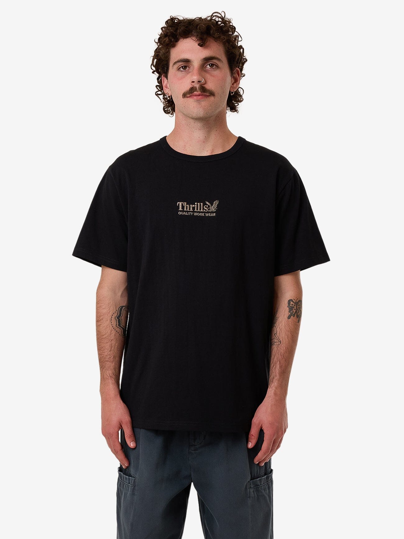 Thrills Workwear Embro Merch Fit Tee - Black XS