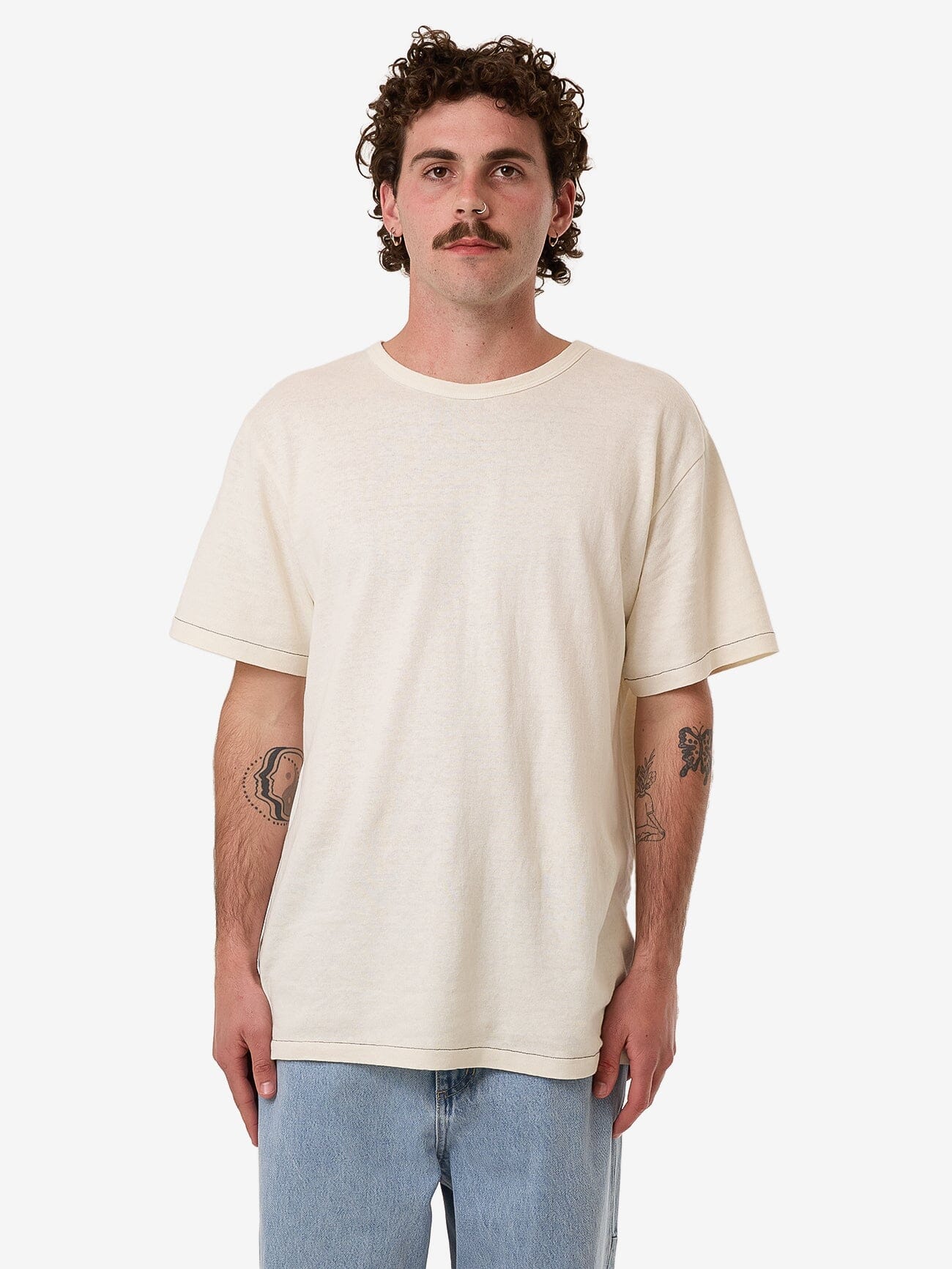 Hemp Thrills Embro Contrast Stitch Merch Fit Tee - Dirty White XS