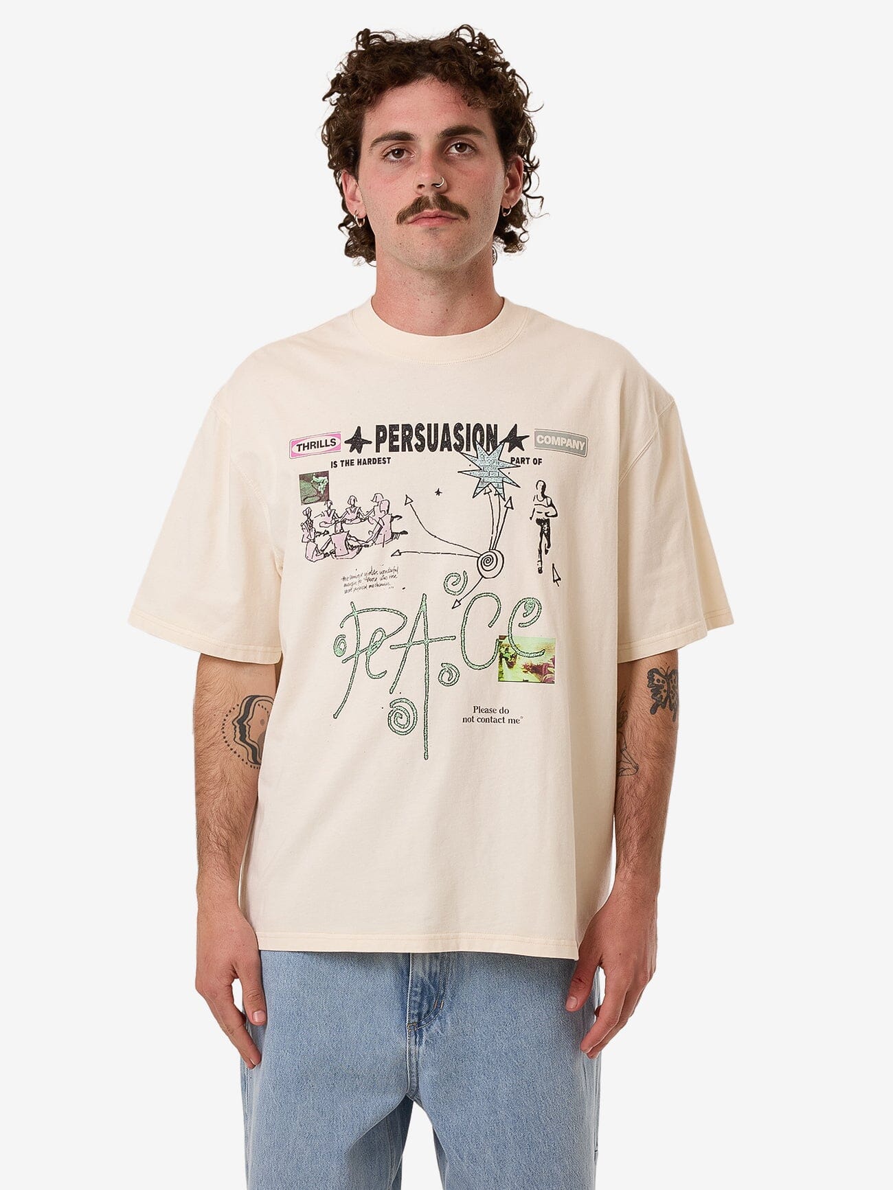 Peace Persuasion Box Fit Oversize Short Tee - Heritage White XS