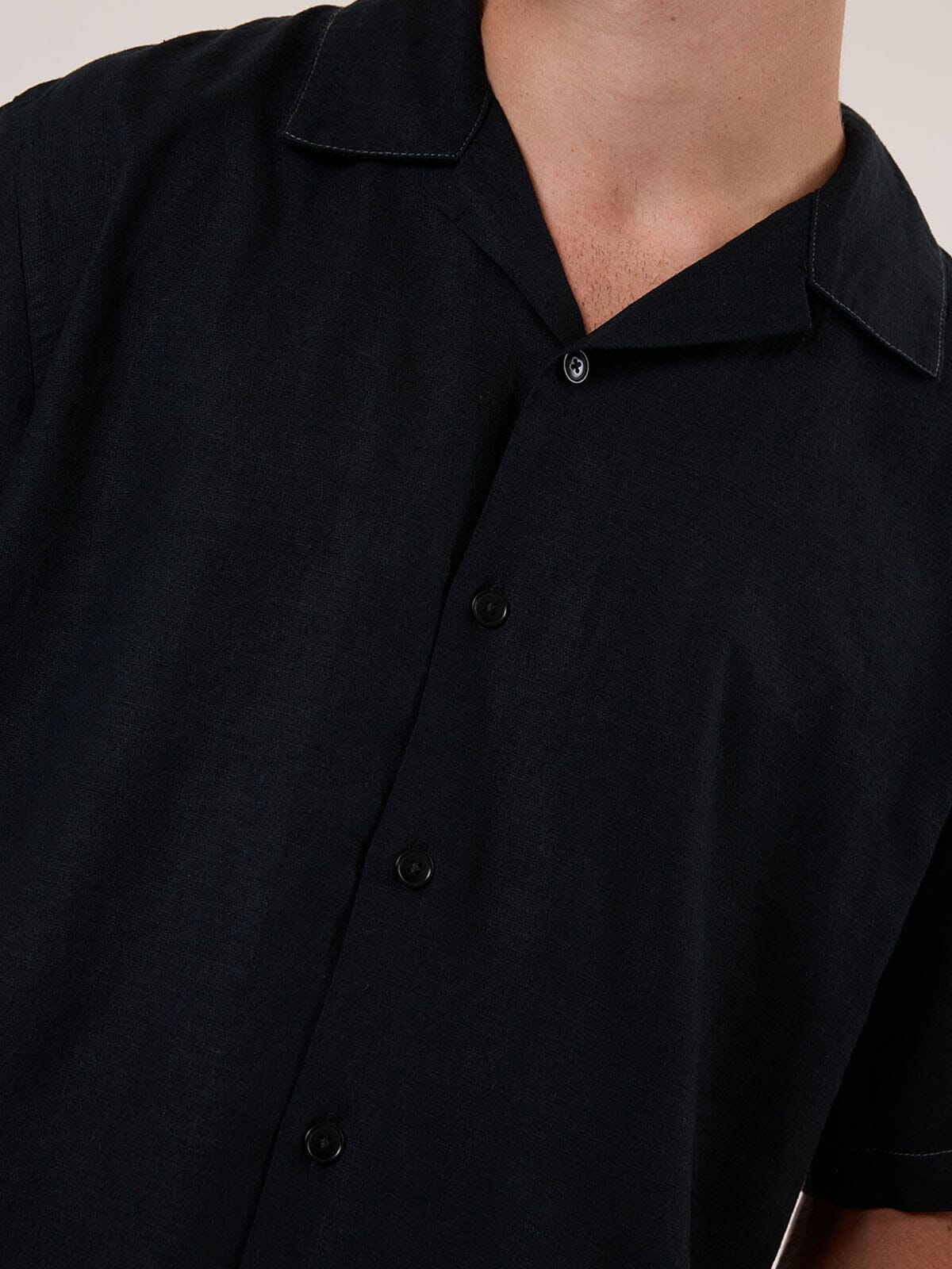 Hemp Minimal Thrills Contrast Stitch Bowling Shirt - Black - Grey Contrast XS