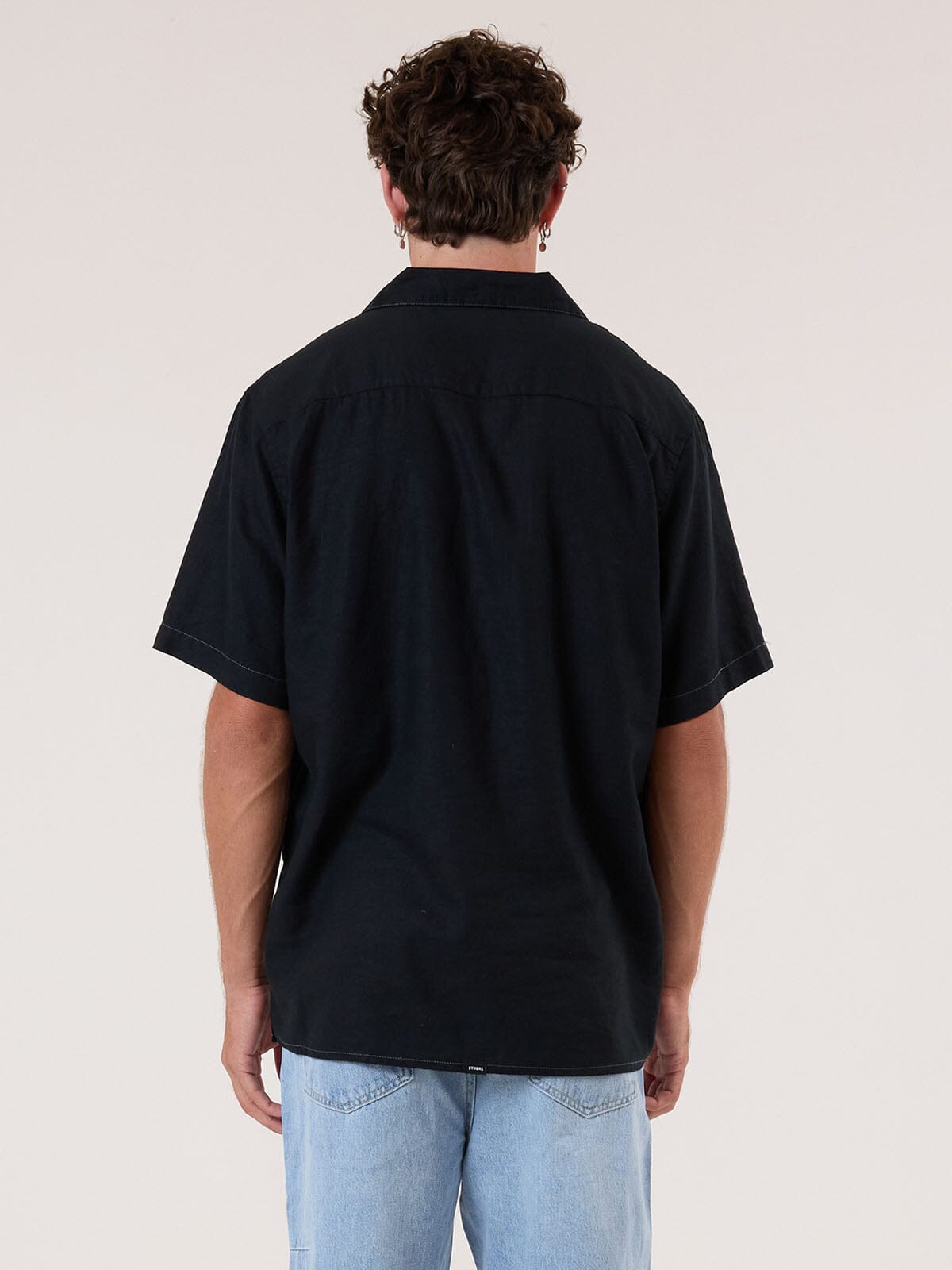 Hemp Minimal Thrills Contrast Stitch Bowling Shirt - Black - Grey Contrast XS