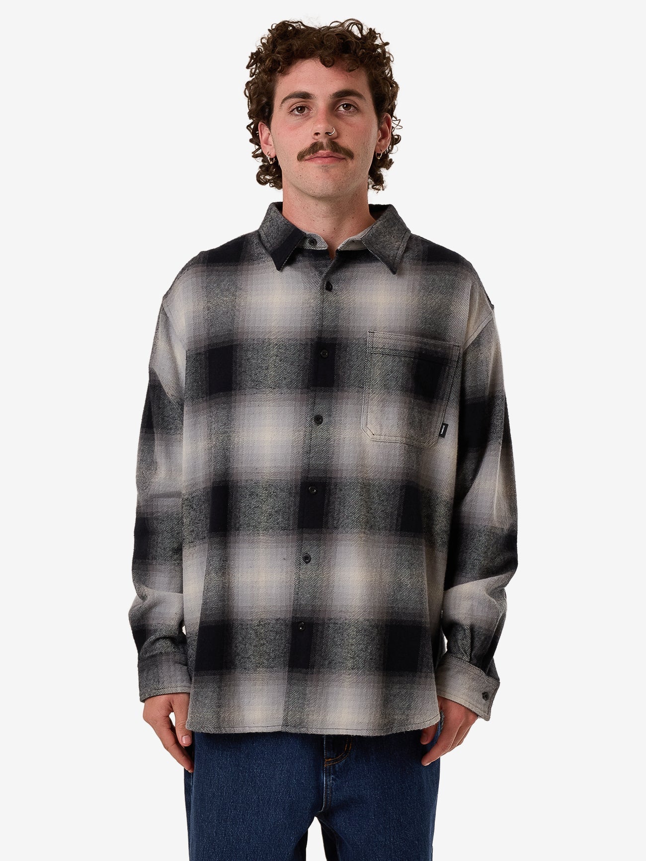 Barrio Long Sleeve Flannel Shirt - Black XS