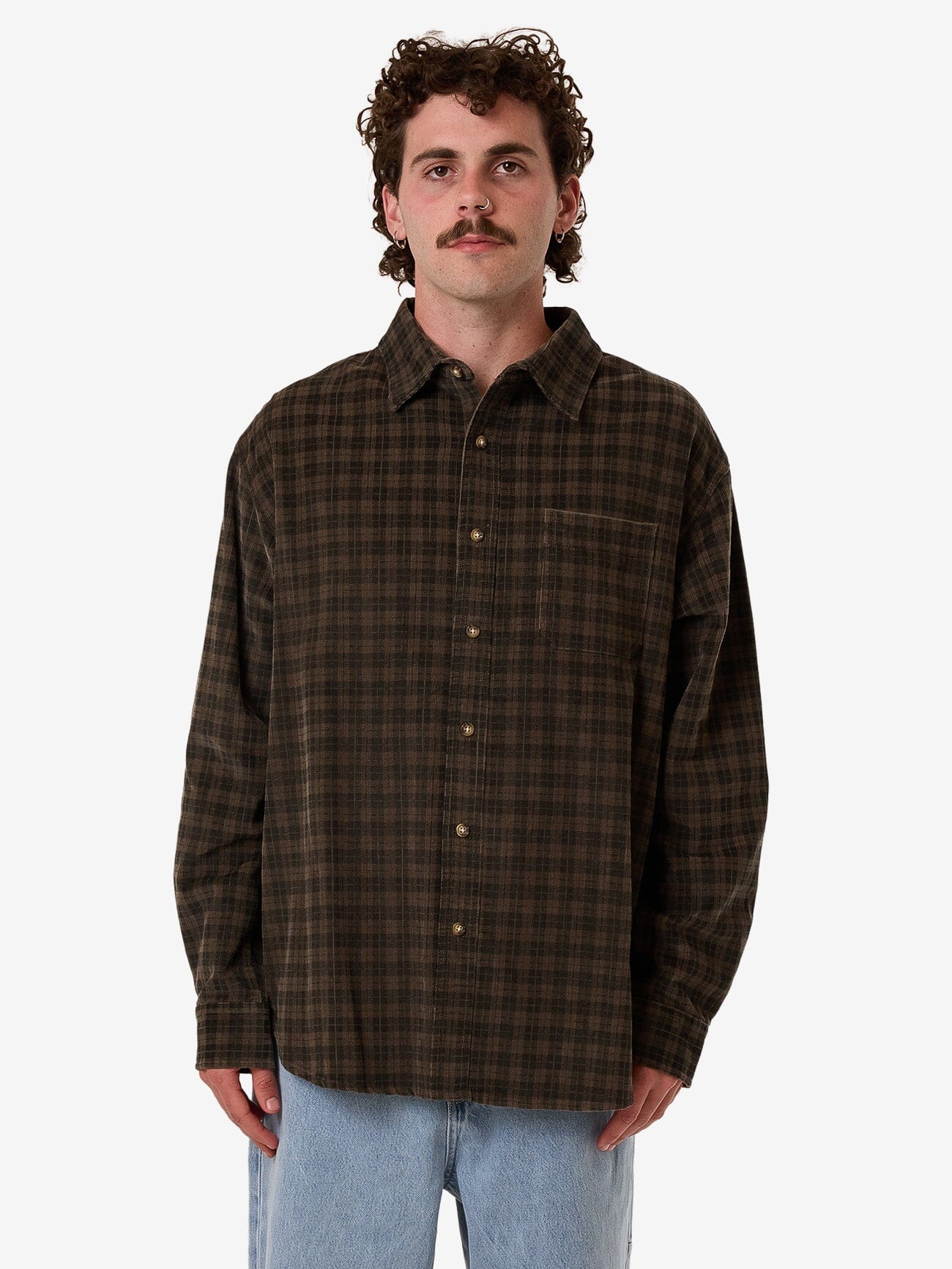 Thrills Union Cord Check Long Sleeve Shirt - Falcon XS