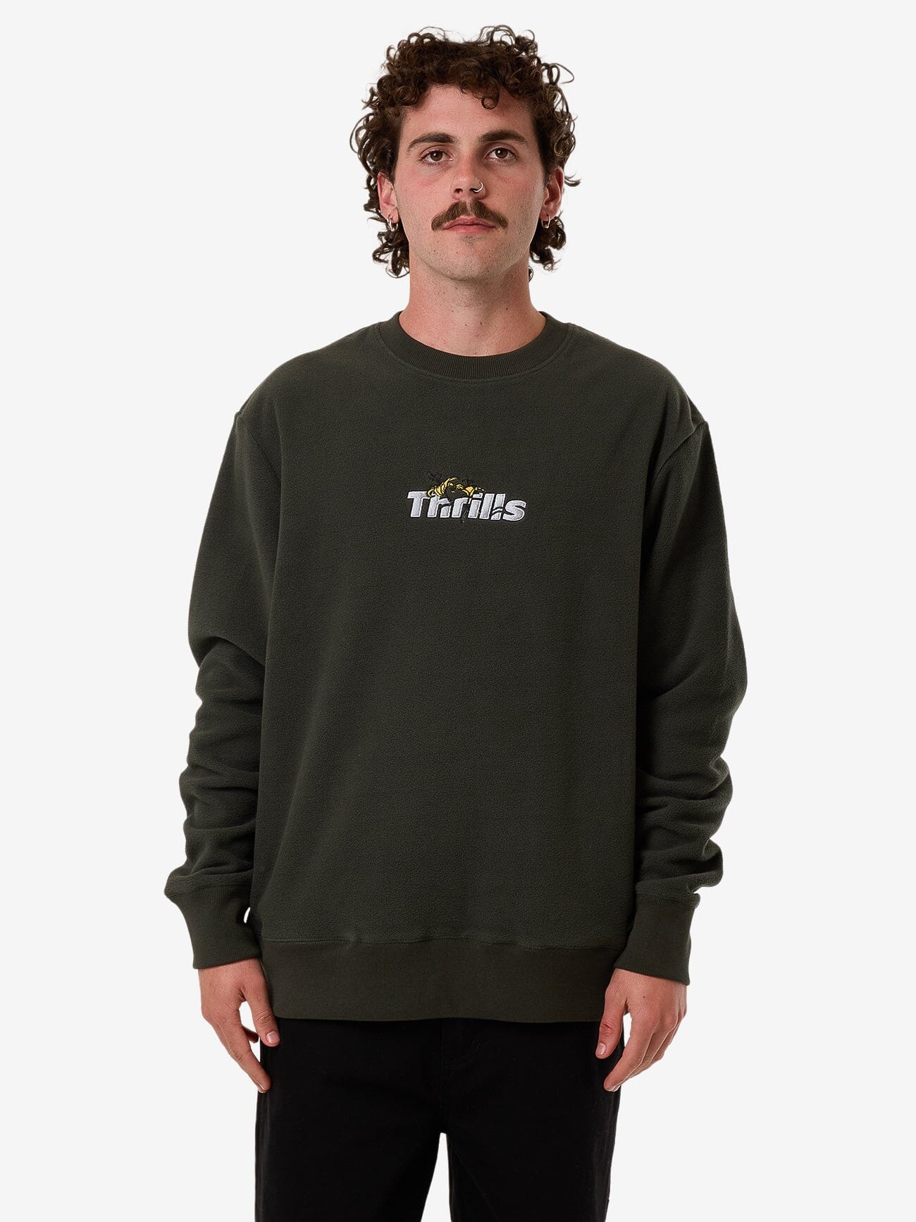 Solace Of Nature Oversize Polar Fleece Crew - Oil Green XS