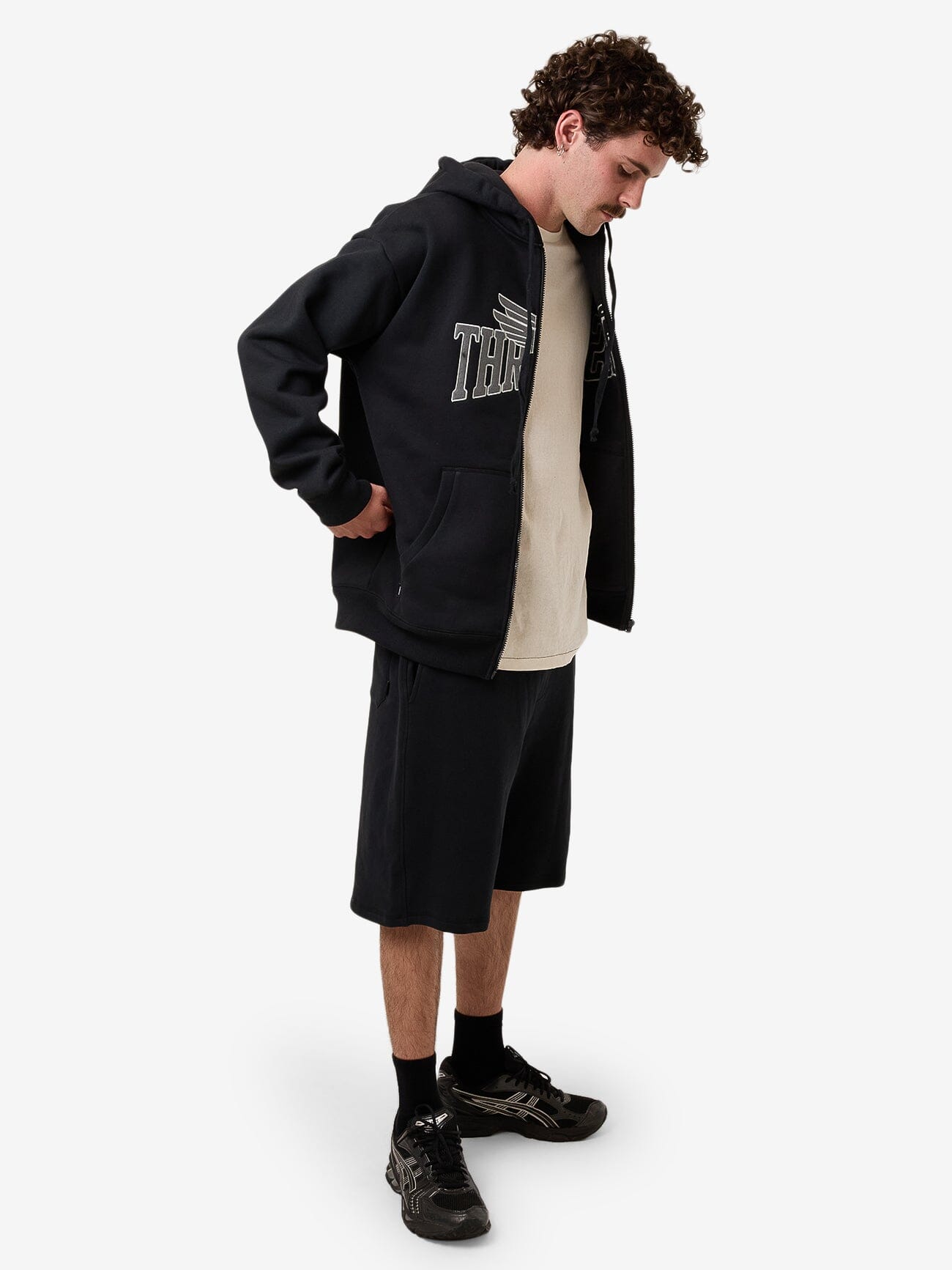 Born To Fly Zip Hood Fleece - Washed Black XS