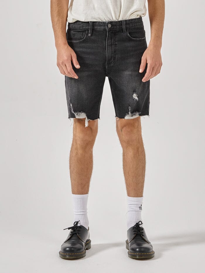 Destroyed Bones Denim Short - Smoke Black