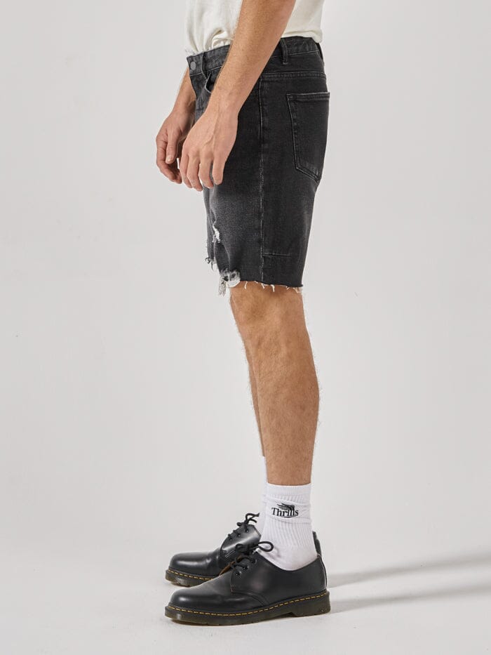 Destroyed Bones Denim Short - Smoke Black