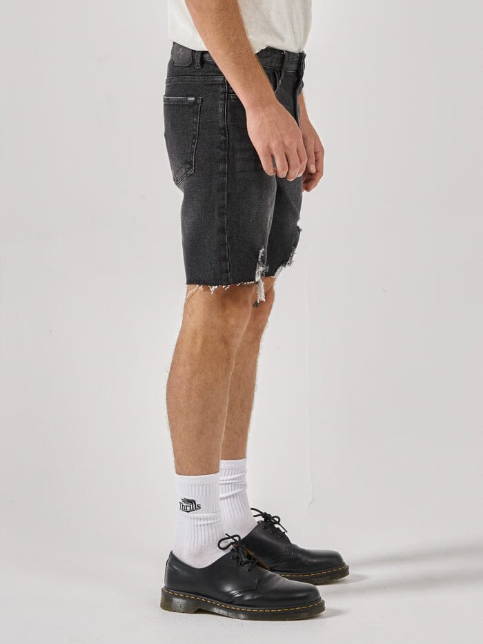 Destroyed Bones Denim Short - Smoke Black