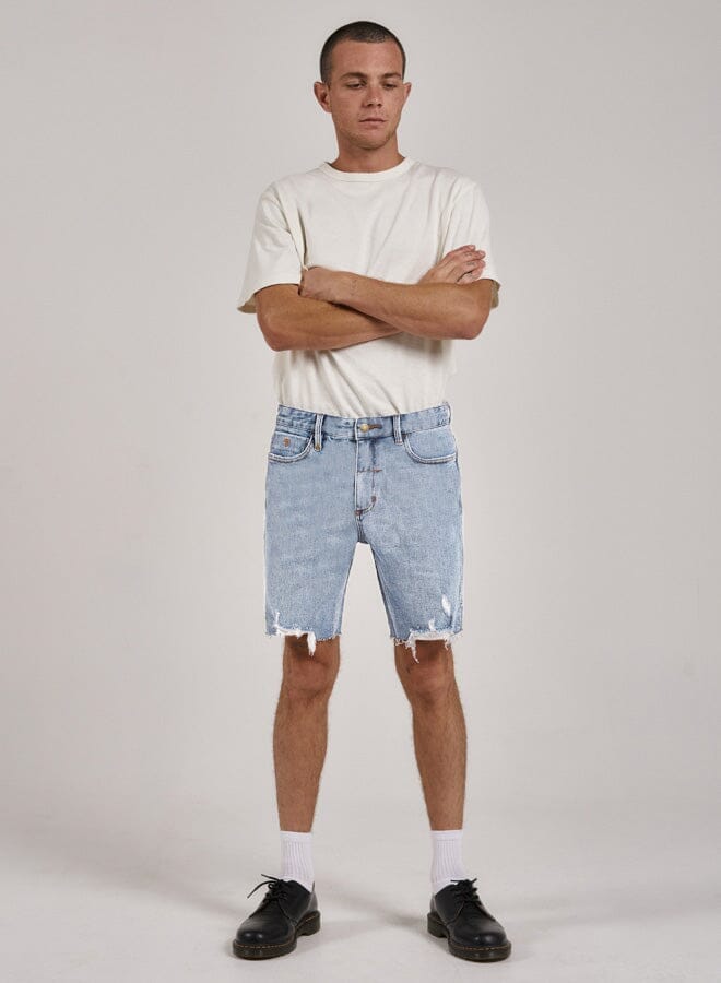 Destroyed Bones Denim Short - Ash Blue