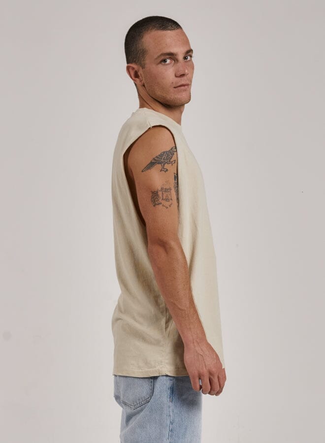 Minimal Thrills Merch Fit Muscle Tee - Oatmeal