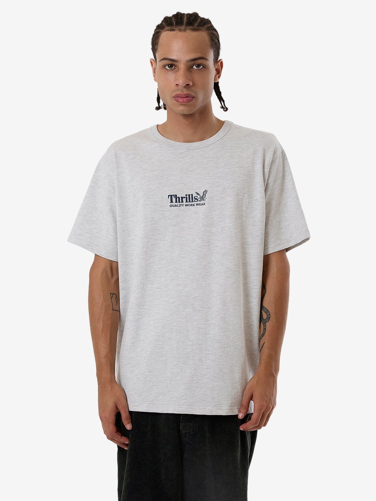 Thrills Workwear Embro Merch Fit Tee - White Marle XS