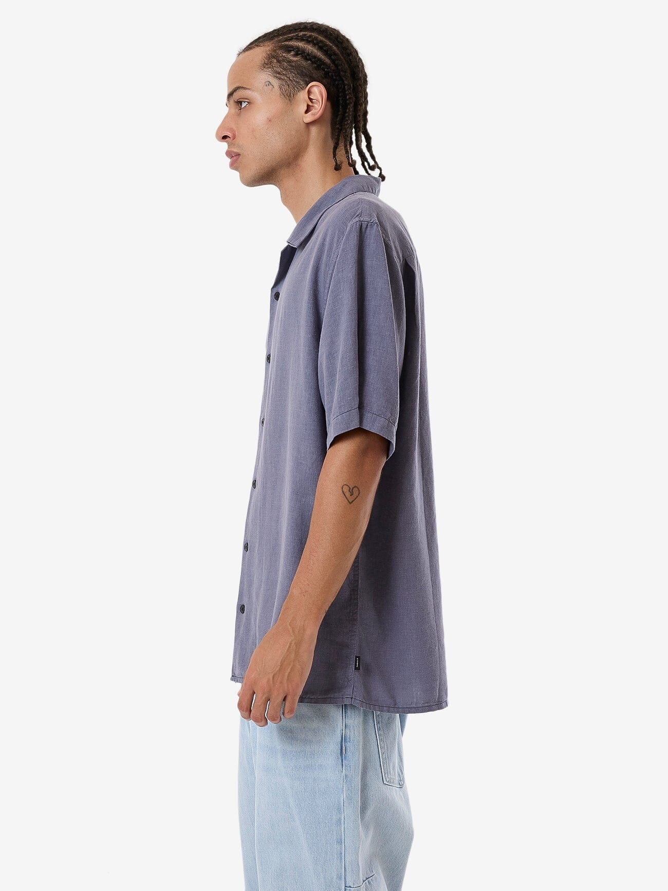 Hemp Minimal Thrills Contrast Stitch Bowling Shirt - Folkstone Grey