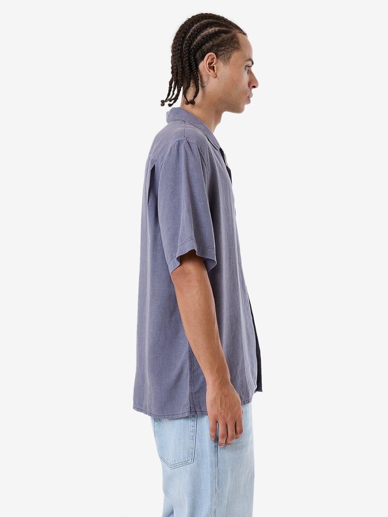 Hemp Minimal Thrills Contrast Stitch Bowling Shirt - Folkstone Grey