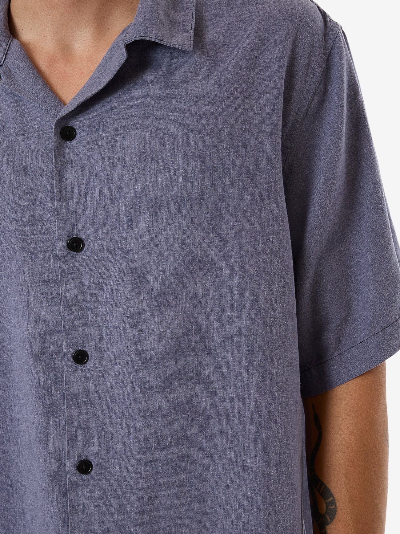 Hemp Minimal Thrills Contrast Stitch Bowling Shirt - Folkstone Grey