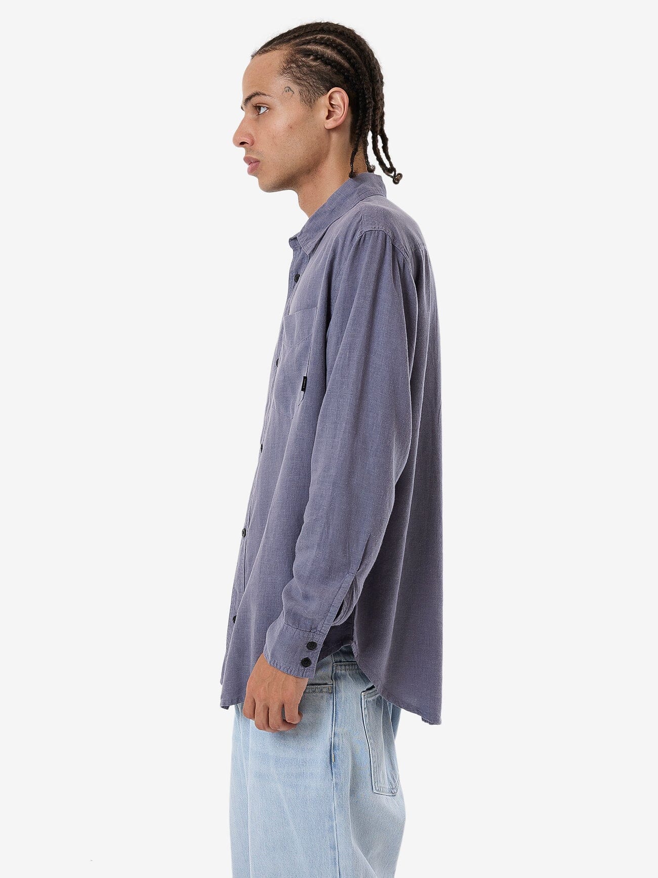 Hemp Minimal Thrills Oversize Long Sleeve Shirt - Folkstone Grey XS