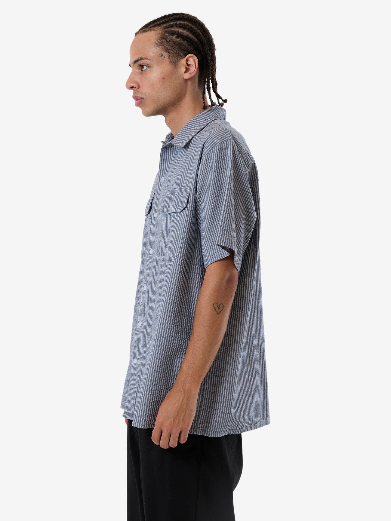 Thrills Union Short Sleeve Stripe Work Shirt - Light Petrol